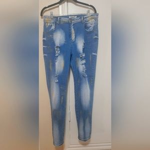 K JORDAN DISTRESSED/RIPPED JEANS w/ GOLD STREAKS/ACCENTS